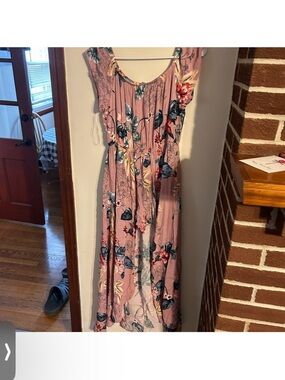 Iris Size Large Pink Floral  Maxi Dress with Waist Tie